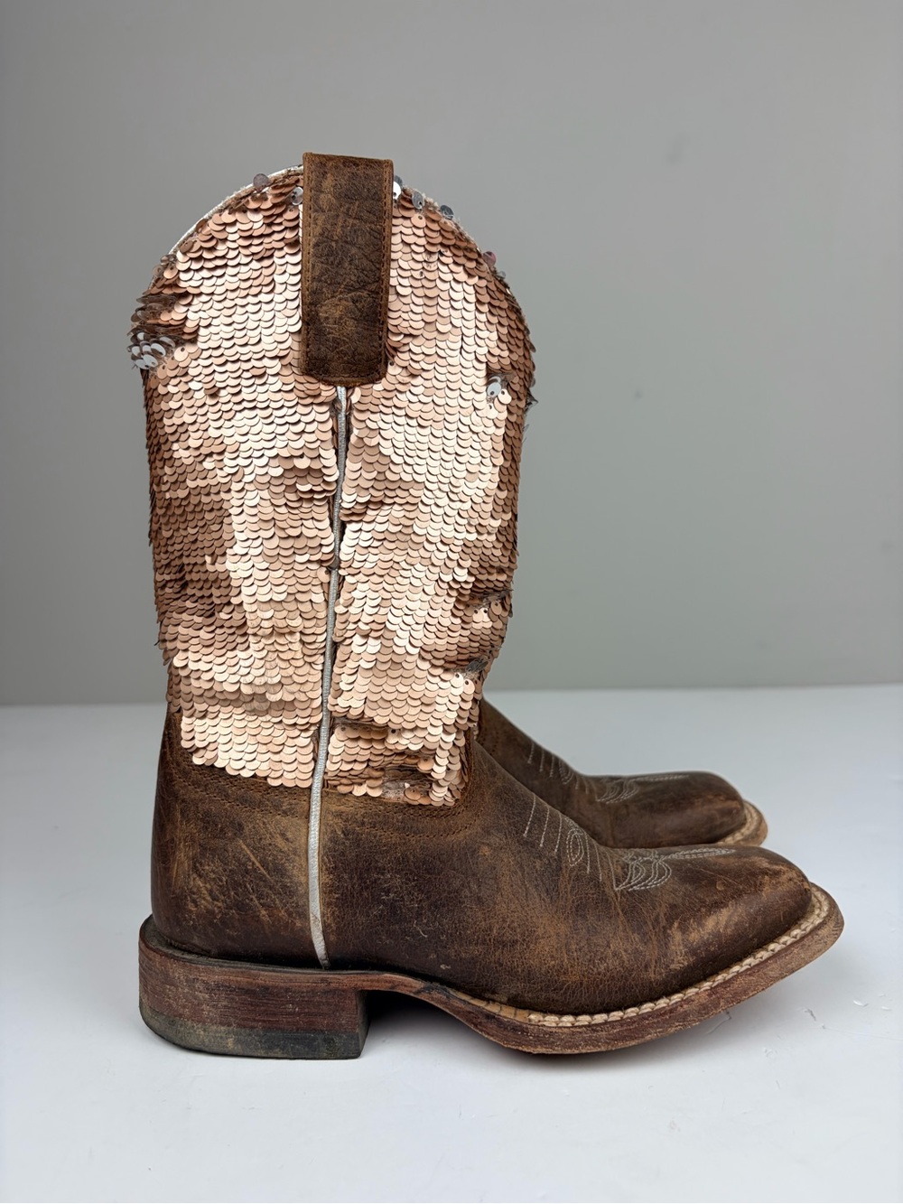 Macie Bean Kids Girls Size 13 Bison Sparkle Magic Cowgirl Boots Sequin Leather